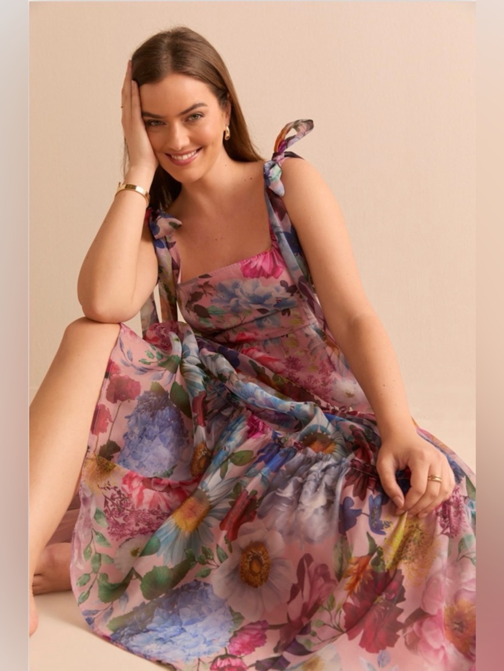 Francesca's Collections Floral Maxi Dress in Pink, Blue, Purple